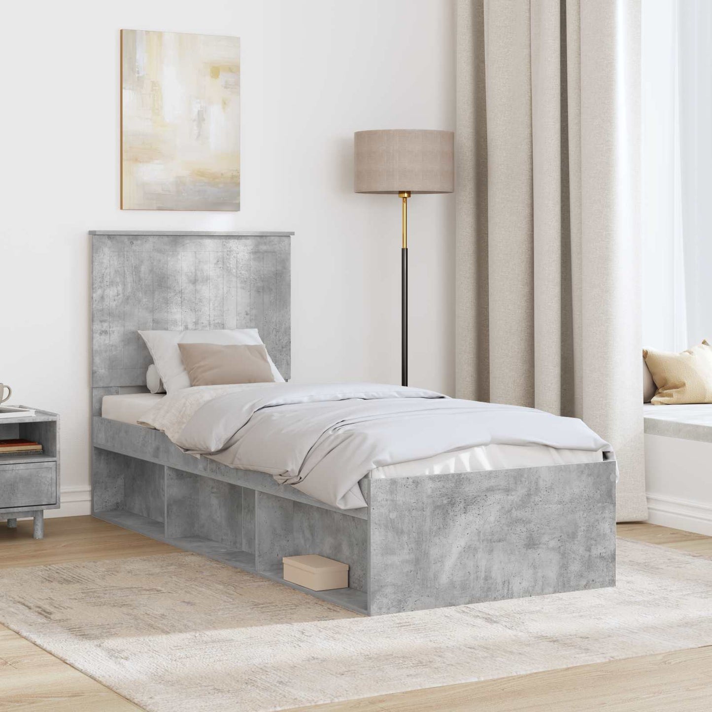 vidaXL Cadre de lit gris béton 75 x 190 cm en pin massif