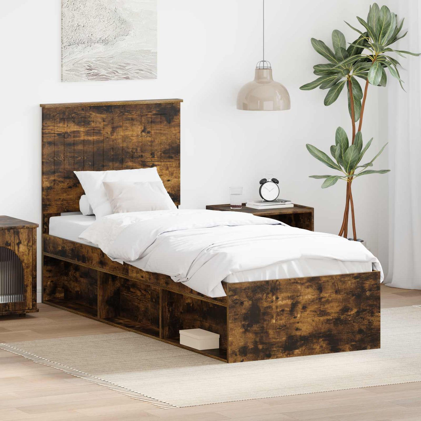 vidaXL Cadre de lit Chêne fumé 75 x 190 cm Bois de pin massif