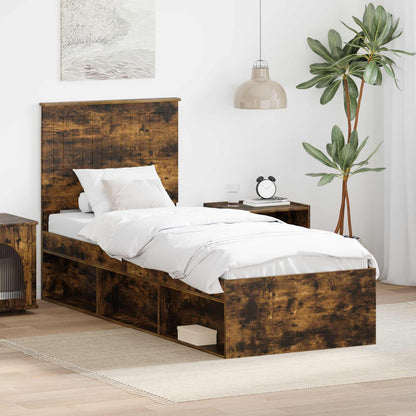 vidaXL Cadre de lit Chêne fumé 75 x 190 cm Bois de pin massif
