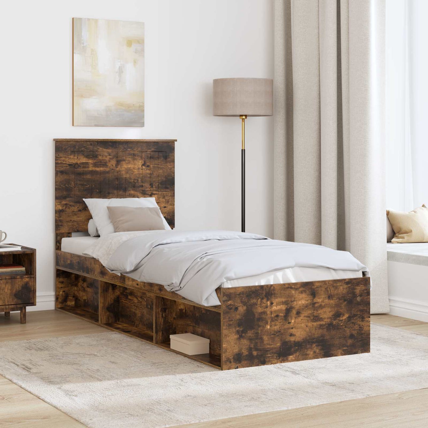 vidaXL Cadre de lit Chêne fumé 75 x 190 cm Bois de pin massif