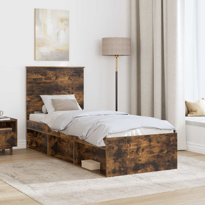 vidaXL Cadre de lit Chêne fumé 75 x 190 cm Bois de pin massif