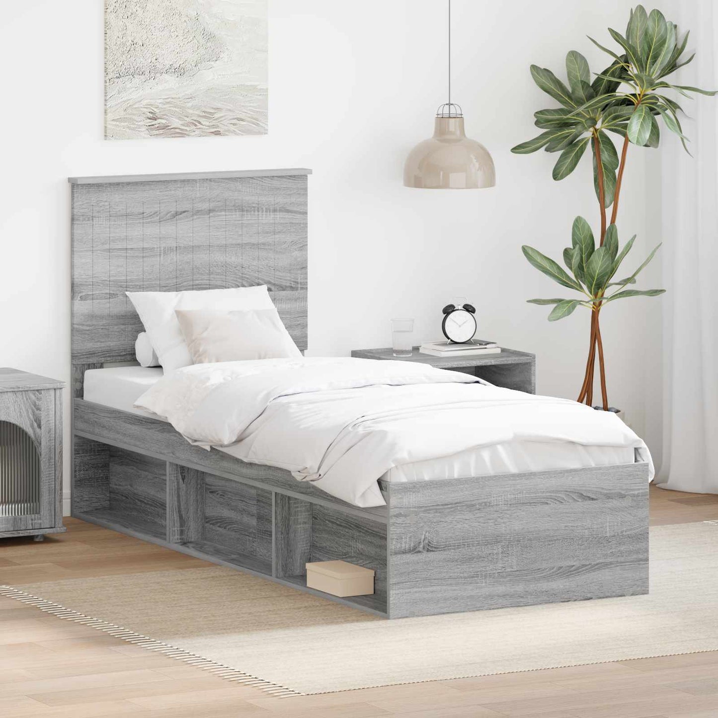 vidaXL Bettrahmen Graues Sonoma 75 x 190 cm Massives Kiefernholz
