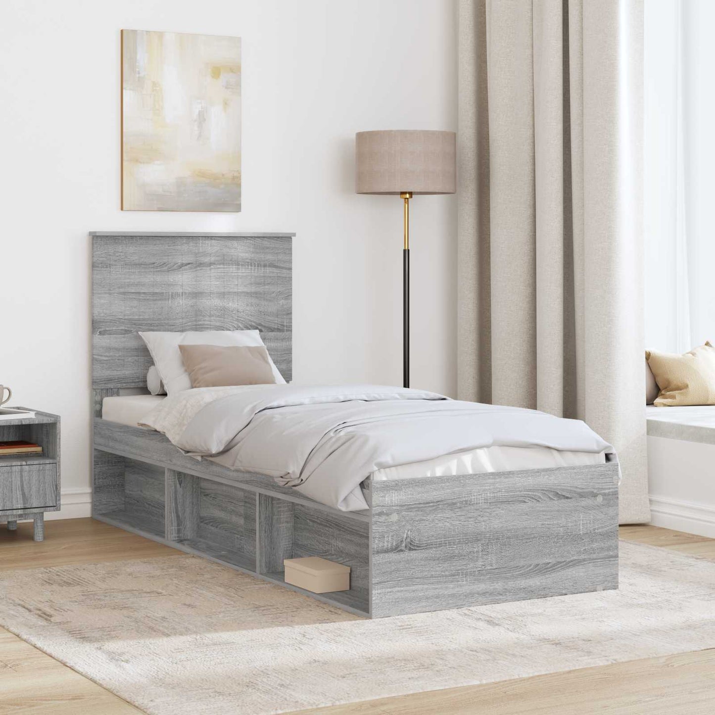 vidaXL Bettrahmen Graues Sonoma 75 x 190 cm Massives Kiefernholz