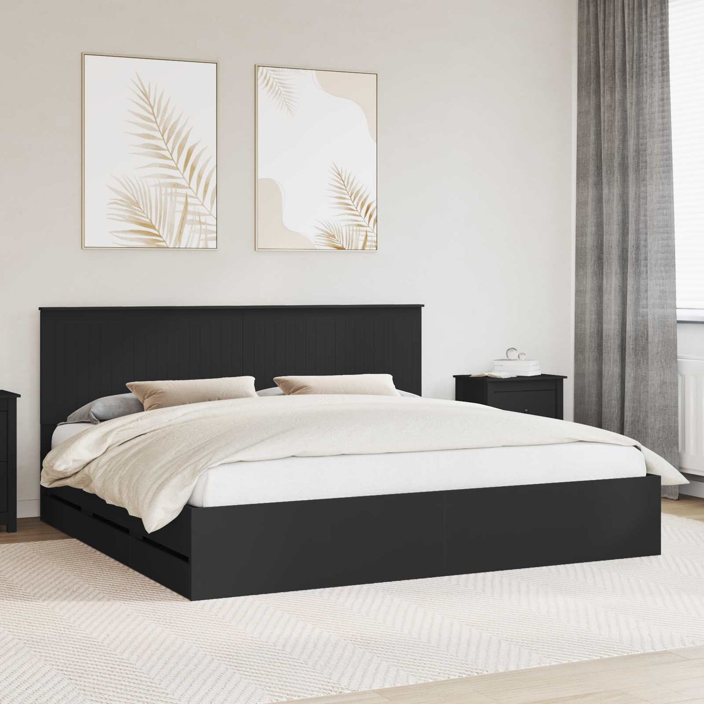 vidaXL Bettrahmen mit Schubladen Schwarz 200 x 200 cm Ingenieurs Holz