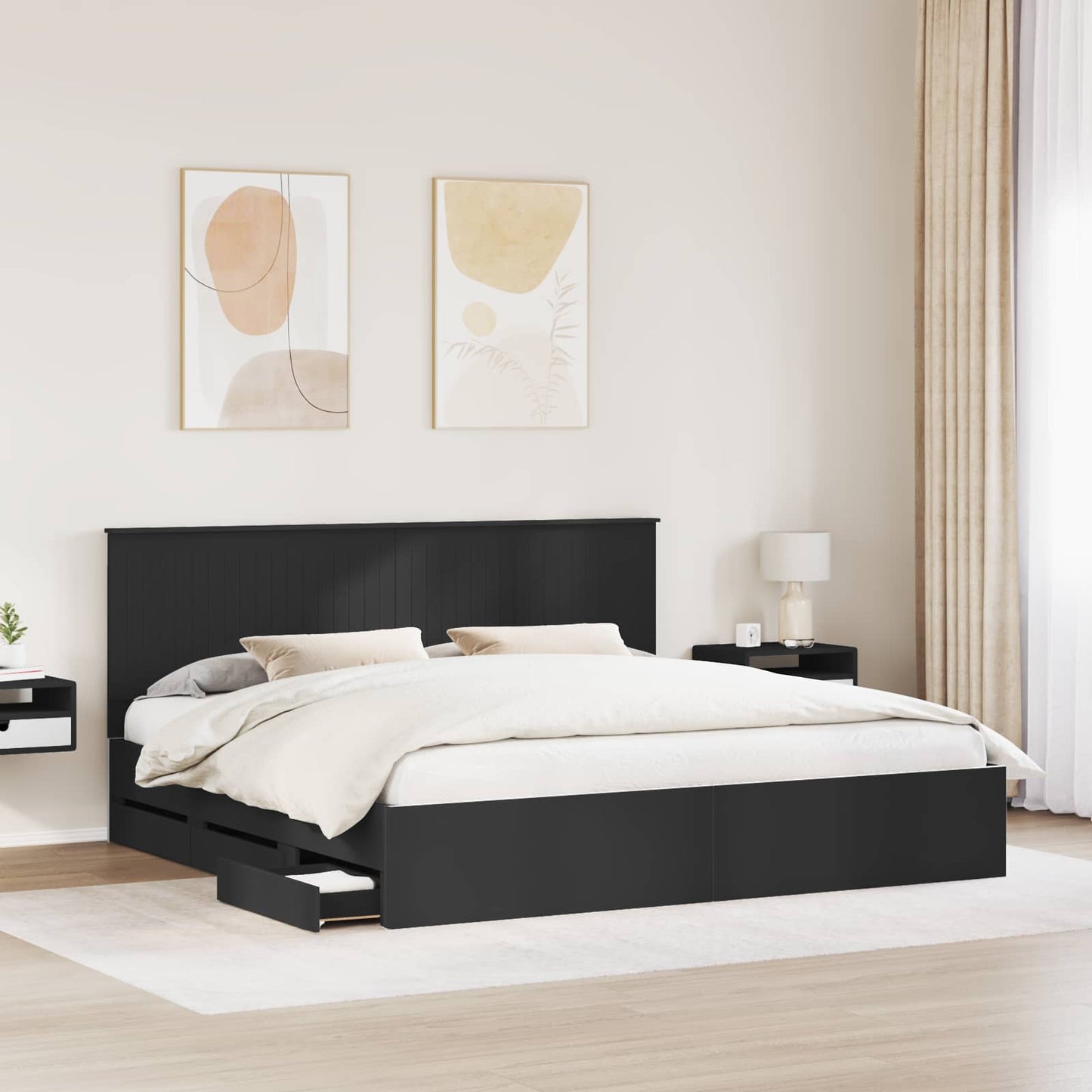 vidaXL Bettrahmen mit Schubladen Schwarz 200 x 200 cm Ingenieurs Holz