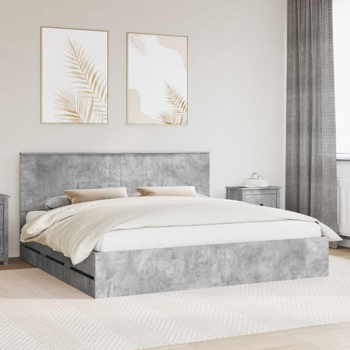 vidaXL Bettrahmen mit Kopfteil Beton Grau 200 x 200 cm Ingenieurs Holz