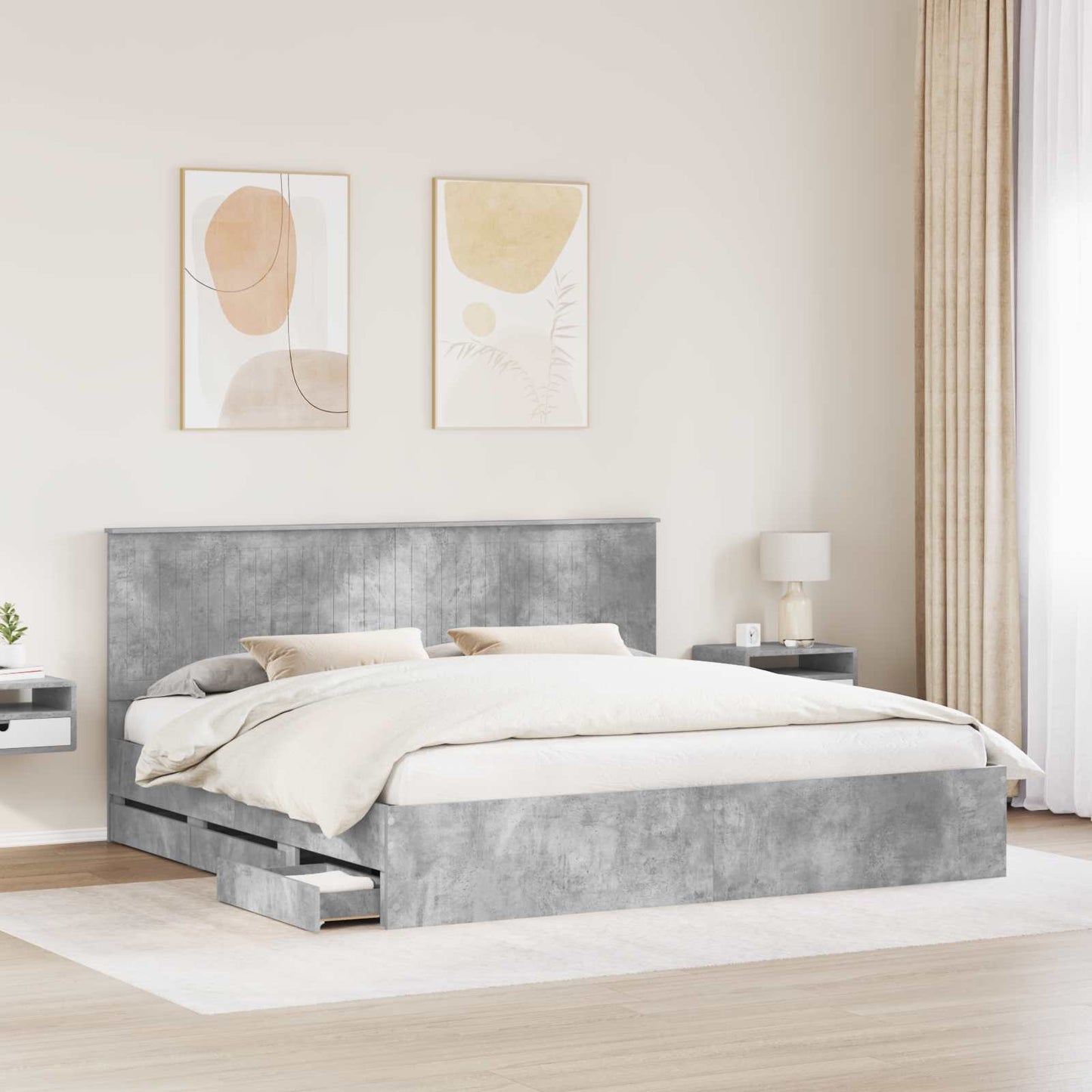 vidaXL Bettrahmen mit Kopfteil Beton Grau 200 x 200 cm Ingenieurs Holz