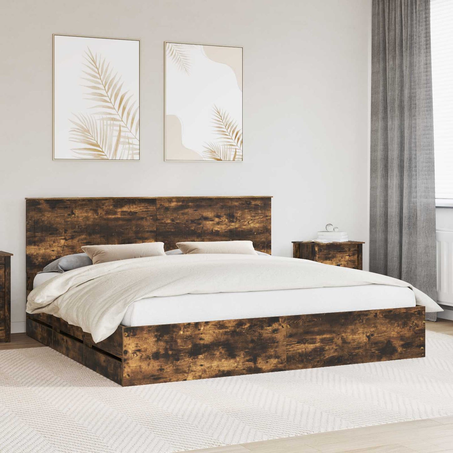 vidaXL Bettrahmen Geräucherte Eiche 200 x 200 cm Ingenieurs Holz
