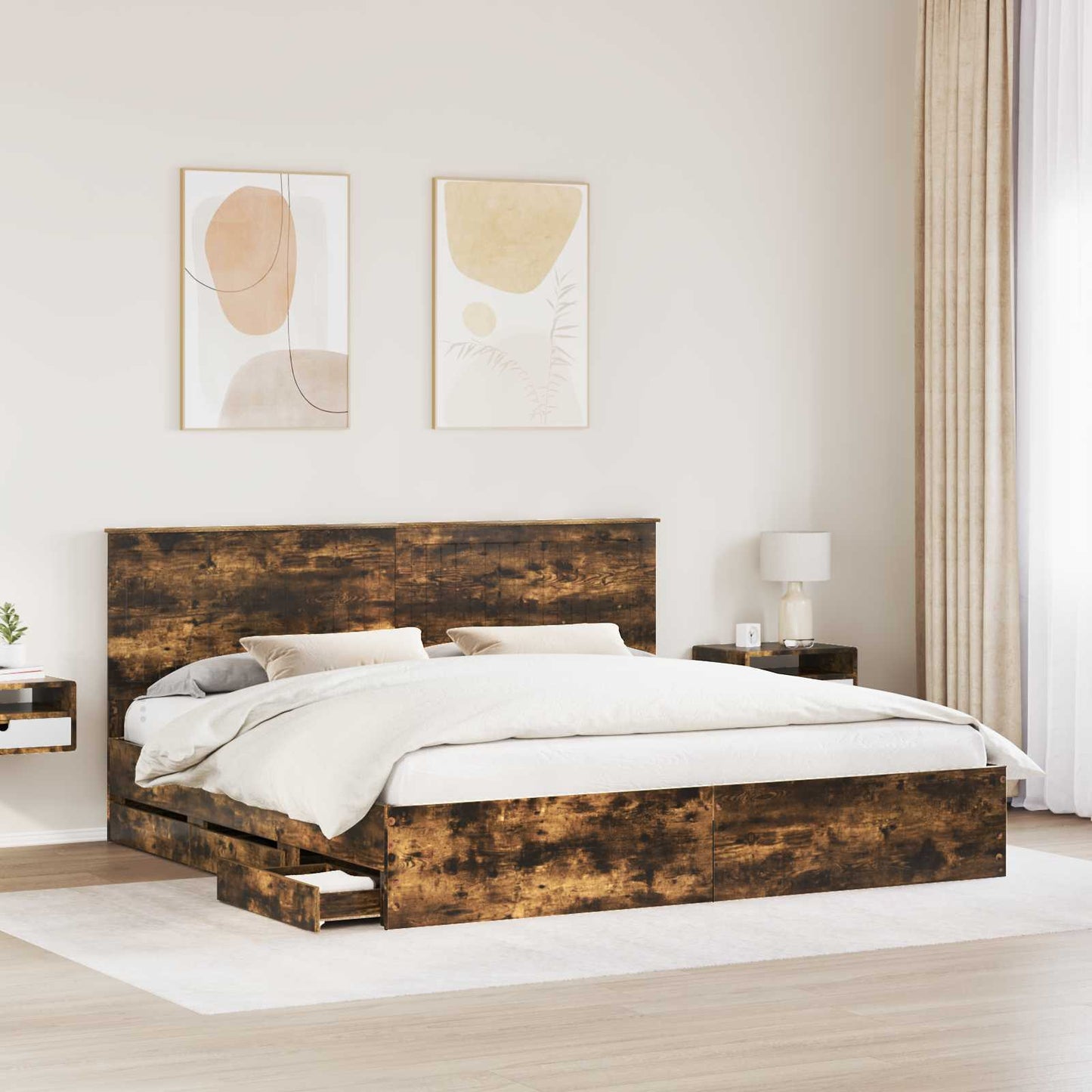 vidaXL Bettrahmen Geräucherte Eiche 200 x 200 cm Ingenieurs Holz