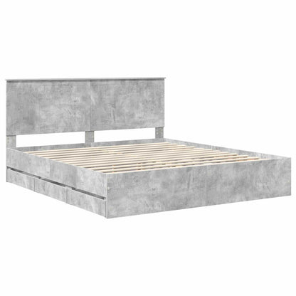 vidaXL Bettrahmen mit Kopfteil Beton Grau 180 x 200 cm Ingenieurs Holz