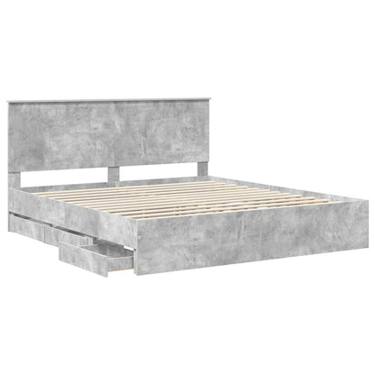 vidaXL Bettrahmen mit Kopfteil Beton Grau 180 x 200 cm Ingenieurs Holz