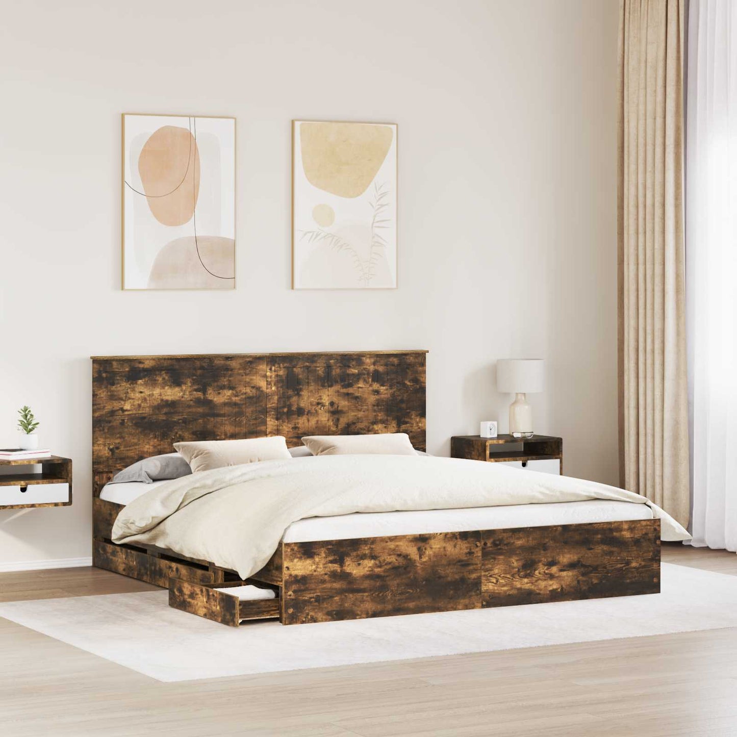 vidaXL Bettrahmen Geräucherte Eiche 180 x 200 cm Ingenieurs Holz