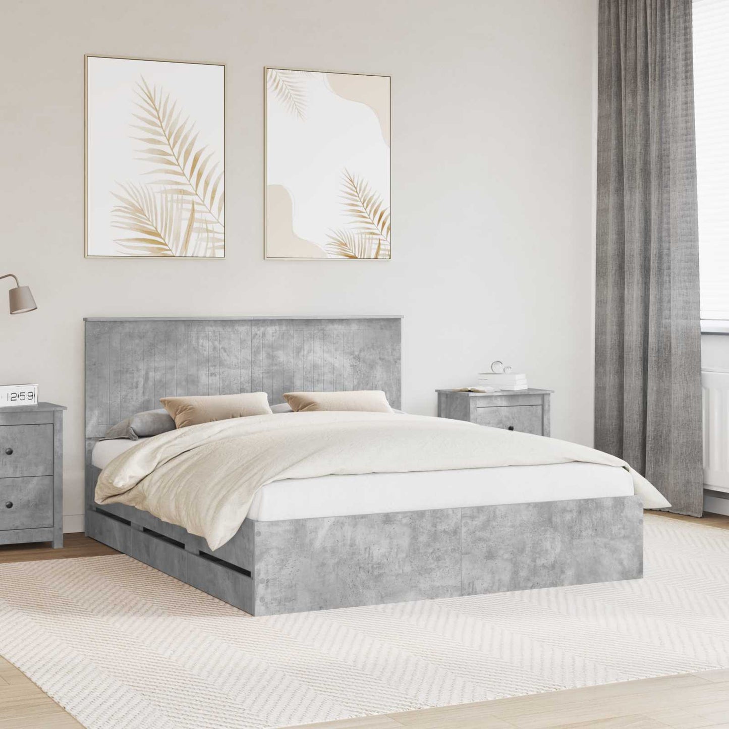 vidaXL Bettrahmen mit Kopfteil Beton Grau 160 x 200 cm Ingenieurs Holz