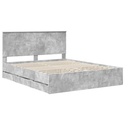 vidaXL Bettrahmen mit Kopfteil Beton Grau 160 x 200 cm Ingenieurs Holz