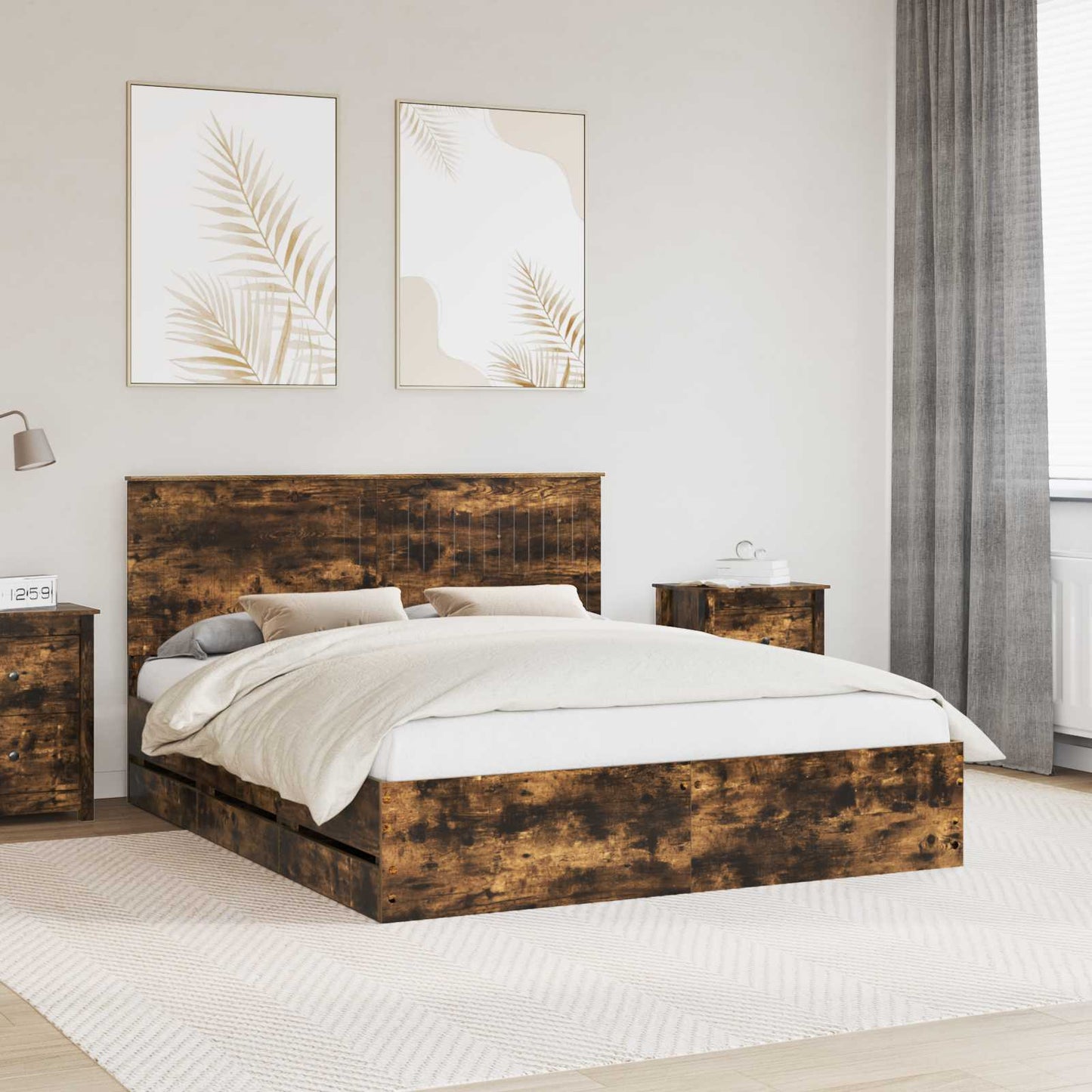 vidaXL Bettrahmen Geräucherte Eiche 160 x 200 cm Ingenieurs Holz