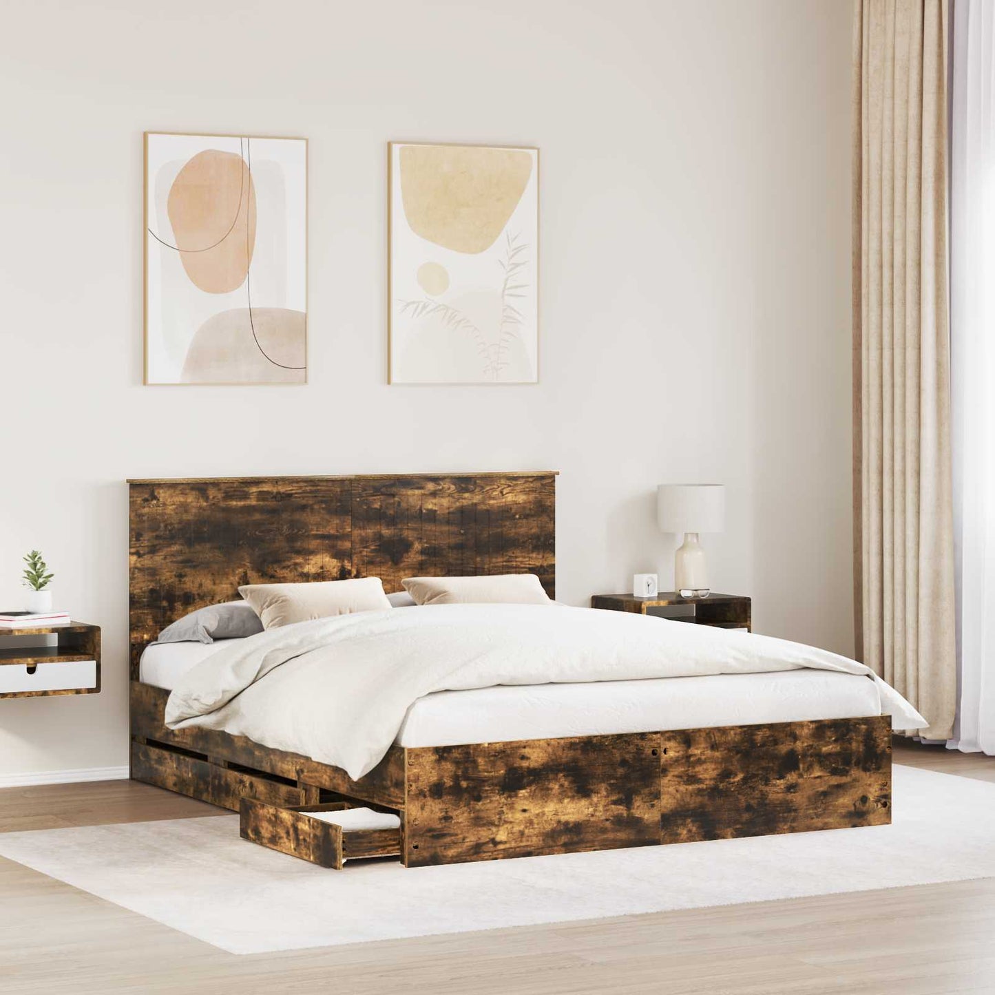 vidaXL Bettrahmen Geräucherte Eiche 160 x 200 cm Ingenieurs Holz