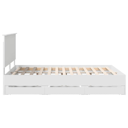 vidaXL Bettrahmen mit Schubladen Weiß 150 x 200 cm Ingenieurs Holz