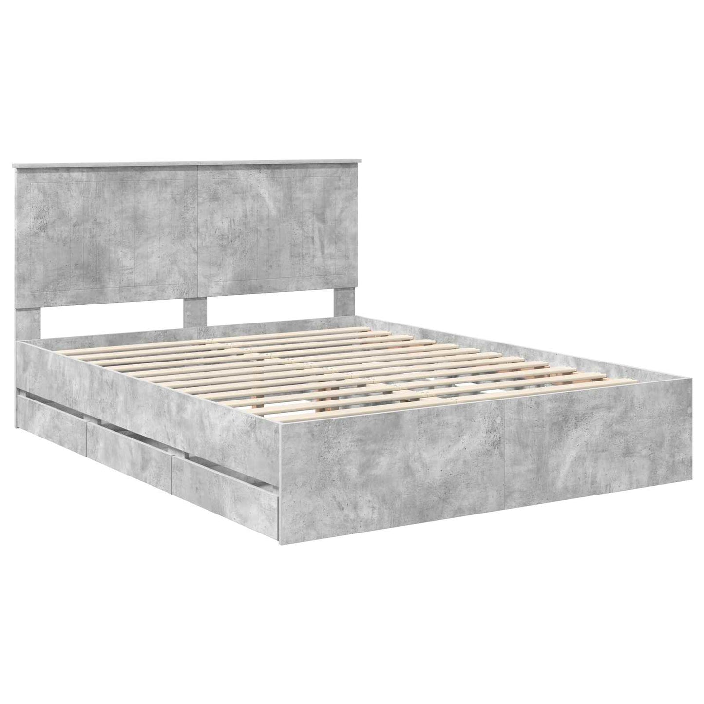 vidaXL Bettrahmen mit Kopfteil Beton Grau 150 x 200 cm Ingenieurs Holz