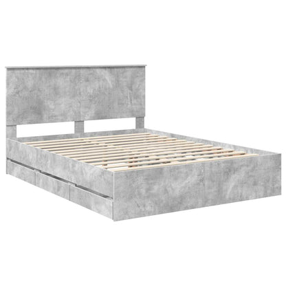 vidaXL Bettrahmen mit Kopfteil Beton Grau 150 x 200 cm Ingenieurs Holz
