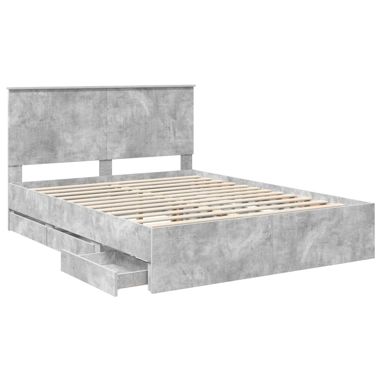 vidaXL Bettrahmen mit Kopfteil Beton Grau 150 x 200 cm Ingenieurs Holz