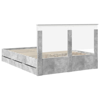 vidaXL Bettrahmen mit Kopfteil Beton Grau 150 x 200 cm Ingenieurs Holz