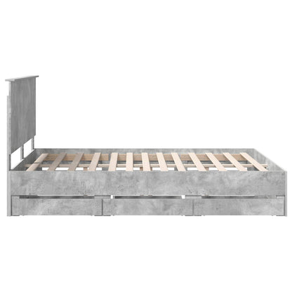 vidaXL Bettrahmen mit Kopfteil Beton Grau 150 x 200 cm Ingenieurs Holz
