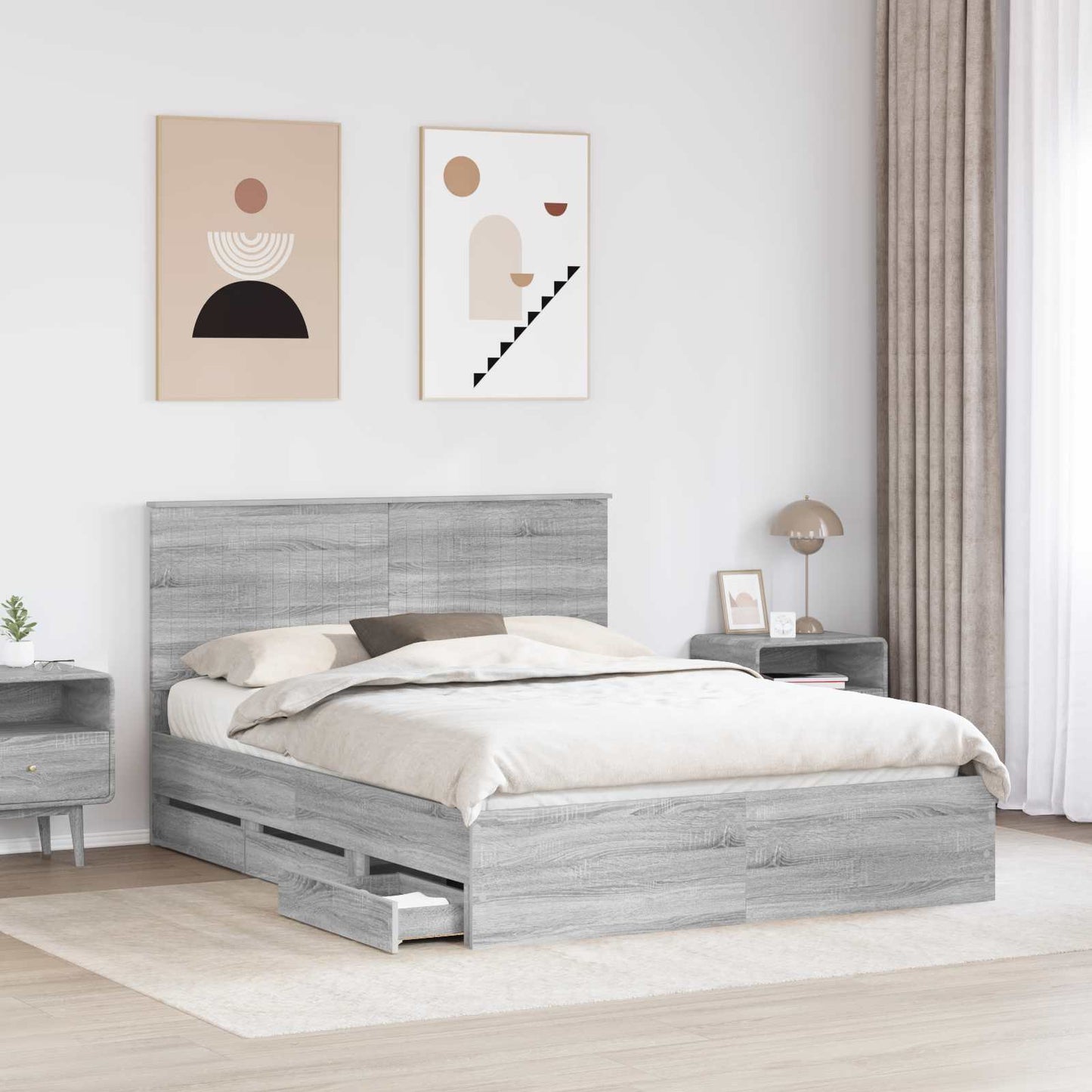 vidaXL Bettrahmen Graues Sonoma 150 x 200 cm Ingenieurs Holz