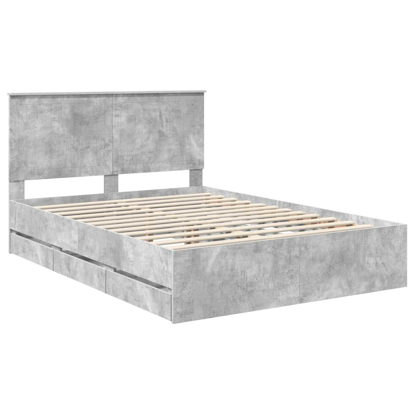 vidaXL Bettrahmen mit Kopfteil Beton Grau 140 x 190 cm Ingenieurs Holz