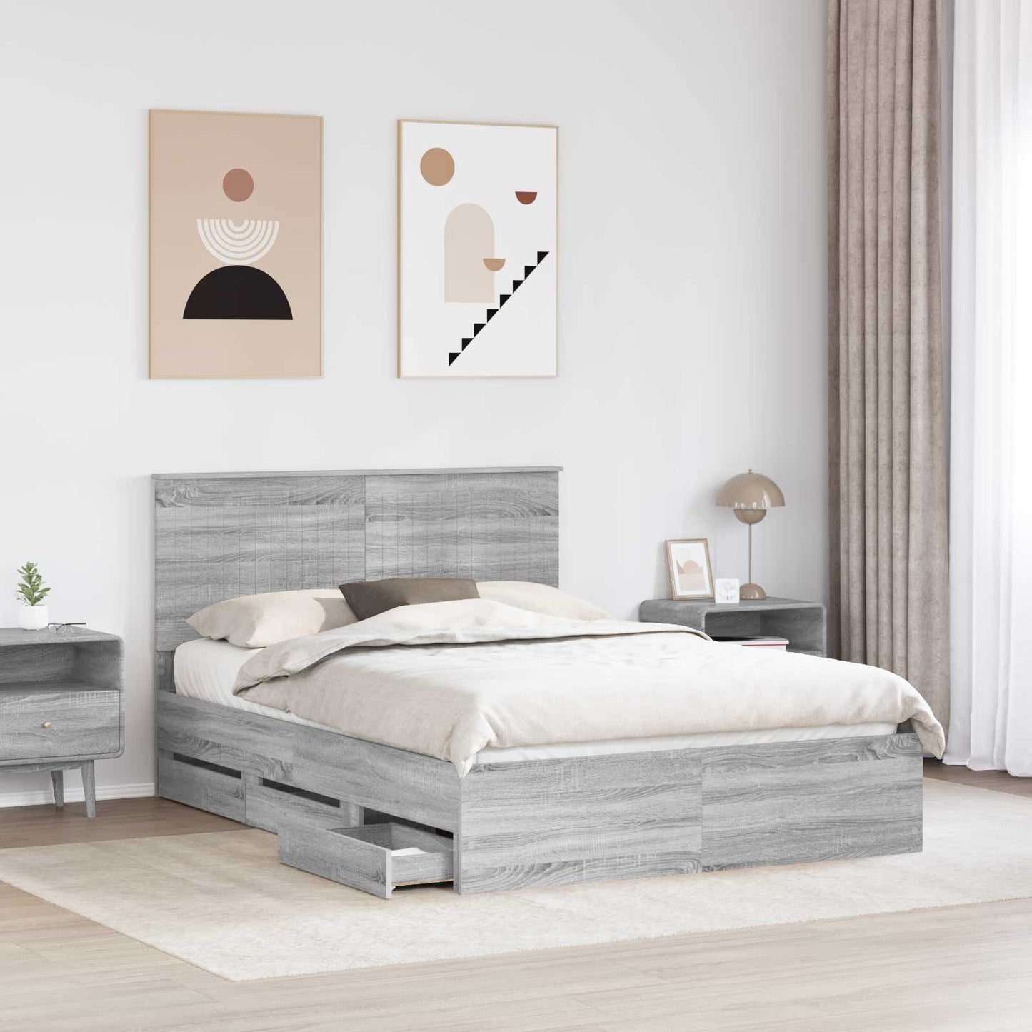 vidaXL Bettrahmen Graues Sonoma 140 x 190 cm Ingenieurs Holz