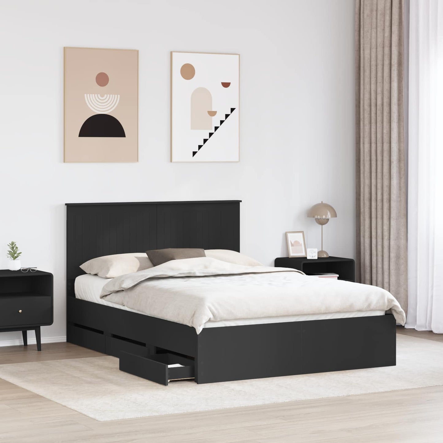 vidaXL Bettrahmen mit Schubladen Schwarz 135 x 190 cm Ingenieurs Holz
