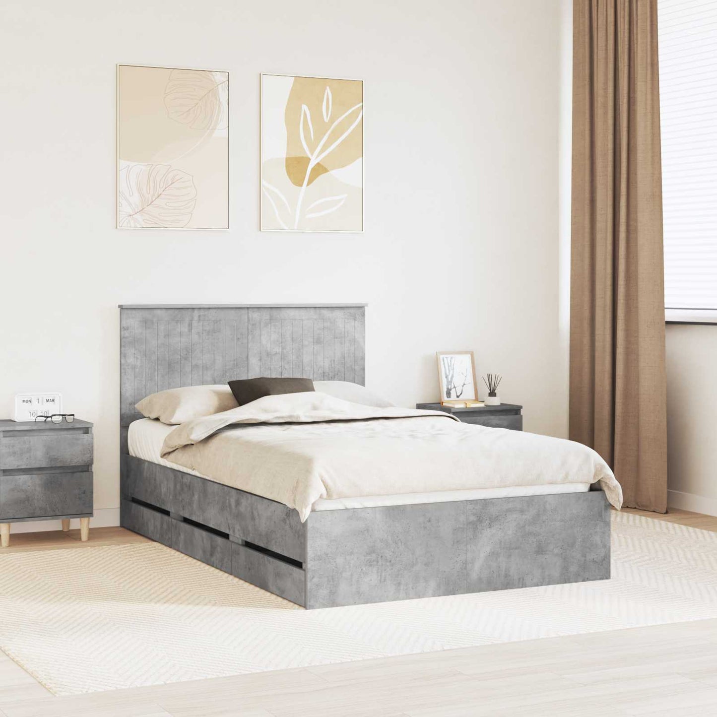 vidaXL Bettrahmen mit Kopfteil Beton Grau 120 x 190 cm Ingenieurs Holz