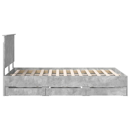 vidaXL Bettrahmen mit Kopfteil Beton Grau 120 x 190 cm Ingenieurs Holz