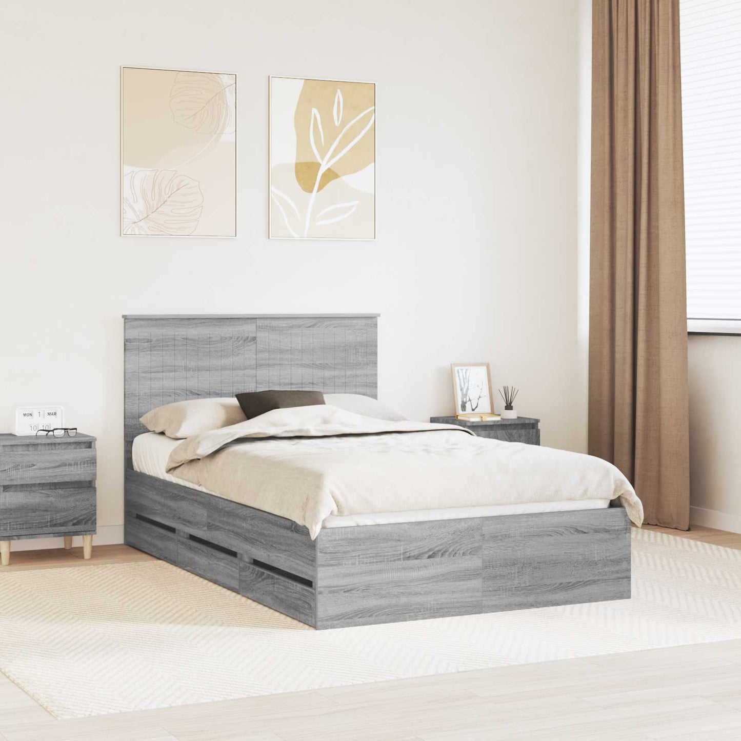 vidaXL Bettrahmen Graues Sonoma 120 x 190 cm Ingenieurs Holz