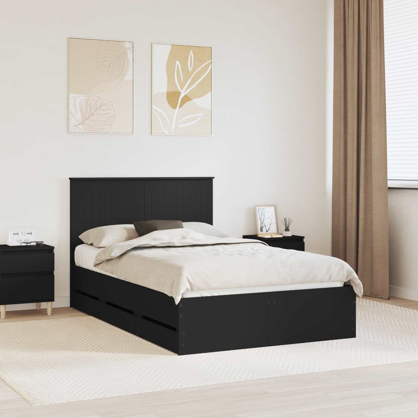 vidaXL Bettrahmen mit Schubladen Schwarz 120 x 200 cm Ingenieurs Holz