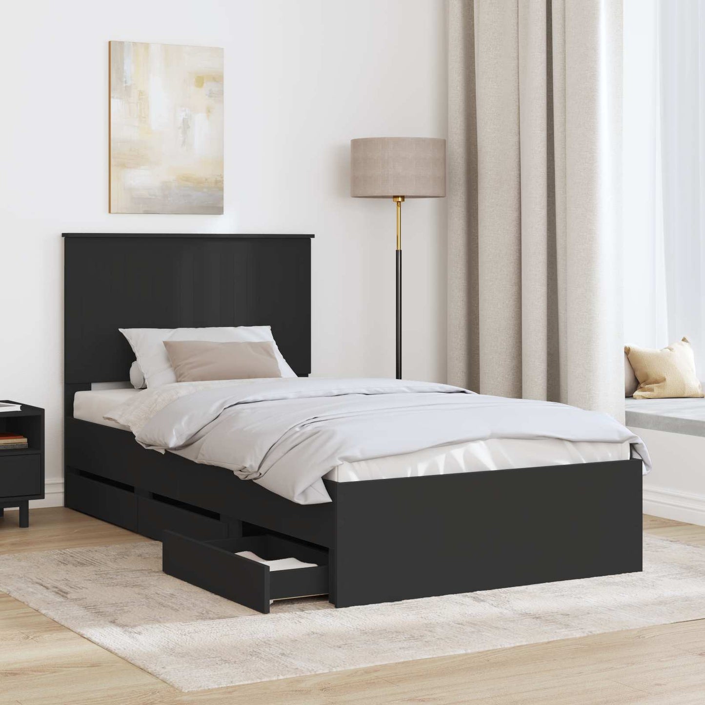 vidaXL Bettrahmen mit Schubladen Schwarz 100 x 200 cm Ingenieurs Holz