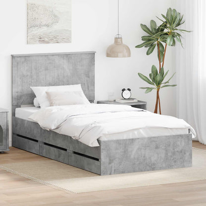 vidaXL Bettrahmen mit Kopfteil Beton Grau 100 x 200 cm Ingenieurs Holz