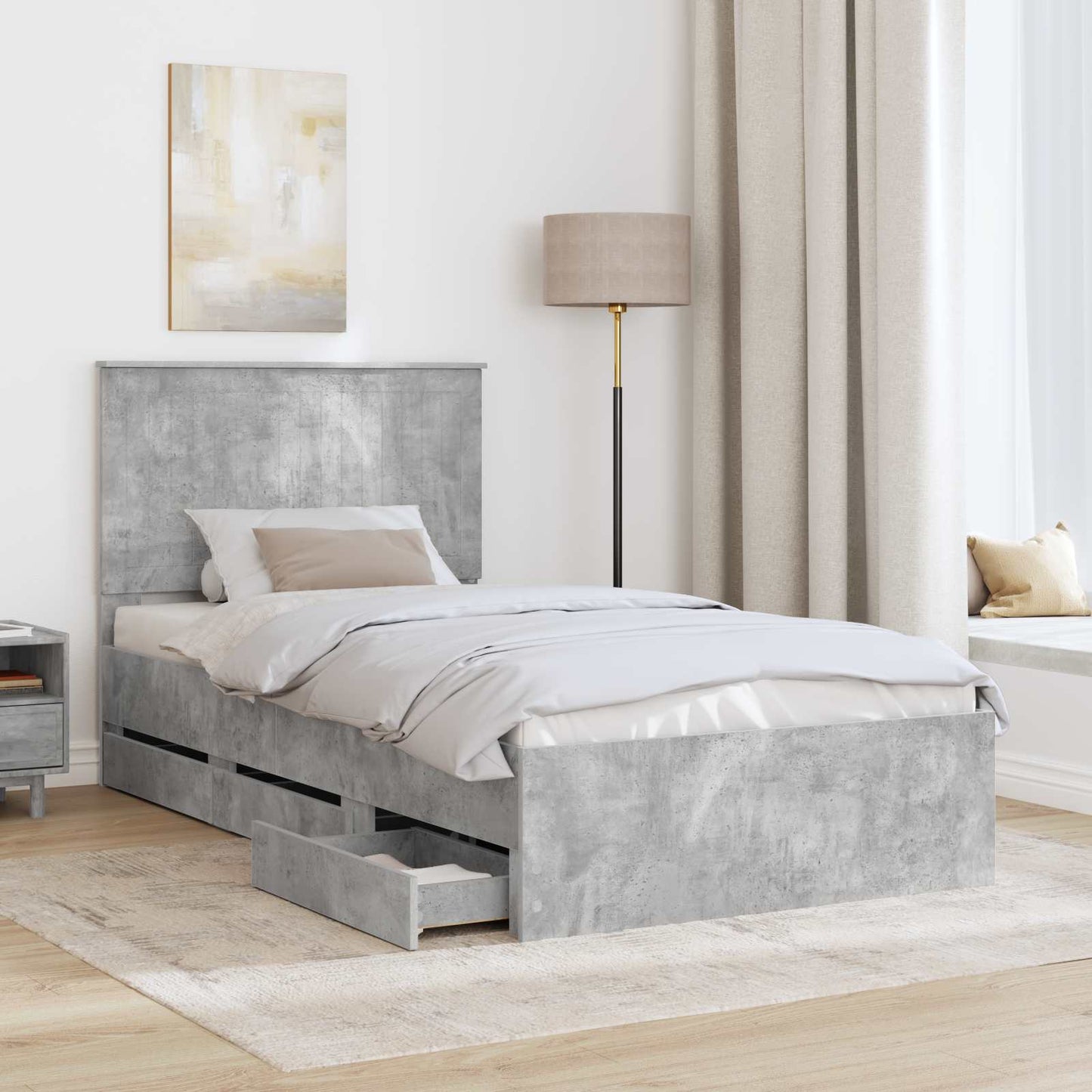 vidaXL Bettrahmen mit Kopfteil Beton Grau 100 x 200 cm Ingenieurs Holz