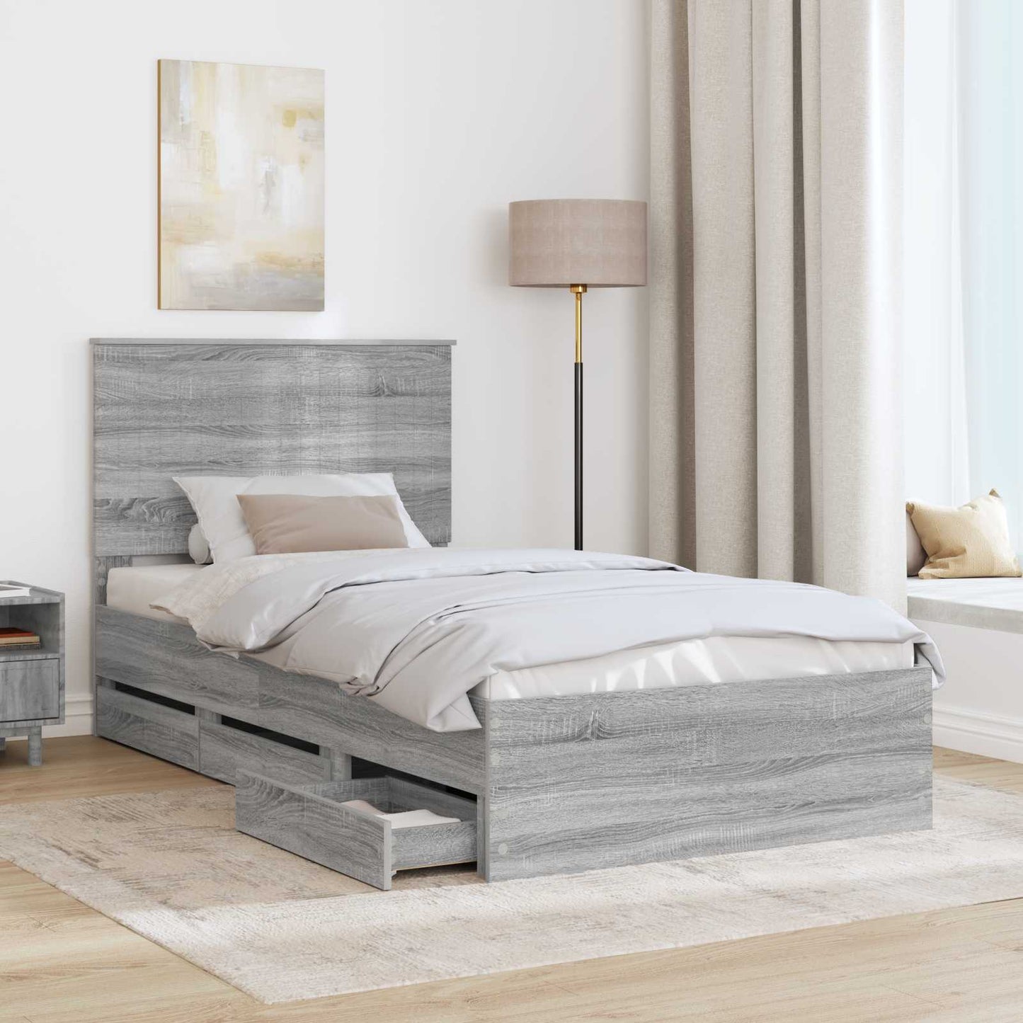 vidaXL Bettrahmen Graues Sonoma 100 x 200 cm Ingenieurs Holz
