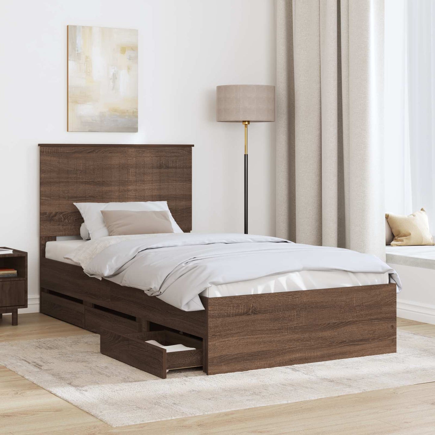 vidaXL Bettrahmen Braun Eichen-Optik 100 x 200 cm Ingenieurs Holz
