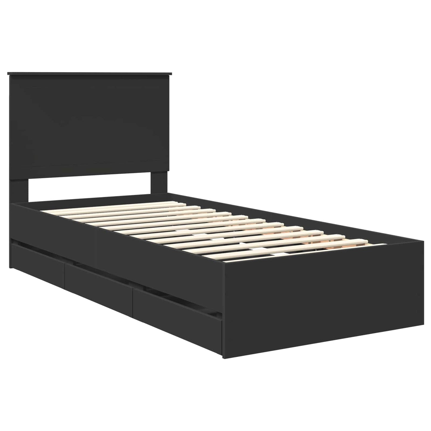 vidaXL Bettrahmen mit Schubladen Schwarz 90 x 190 cm Ingenieurs Holz