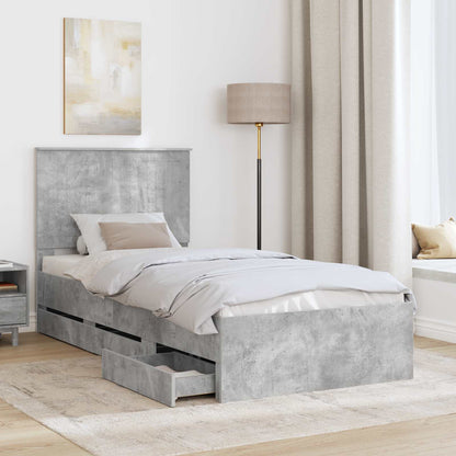 vidaXL Bettrahmen mit Kopfteil Beton Grau 90 x 190 cm Ingenieurs Holz
