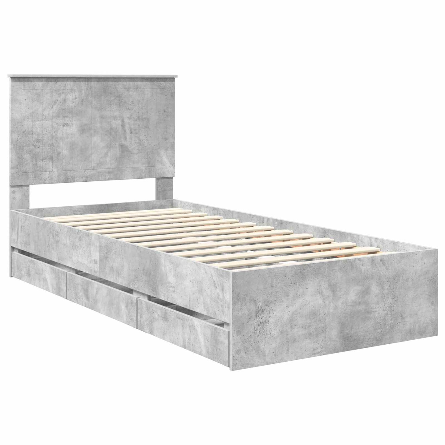 vidaXL Bettrahmen mit Kopfteil Beton Grau 90 x 190 cm Ingenieurs Holz