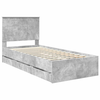 vidaXL Bettrahmen mit Kopfteil Beton Grau 90 x 190 cm Ingenieurs Holz