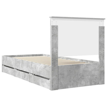 vidaXL Bettrahmen mit Kopfteil Beton Grau 90 x 190 cm Ingenieurs Holz