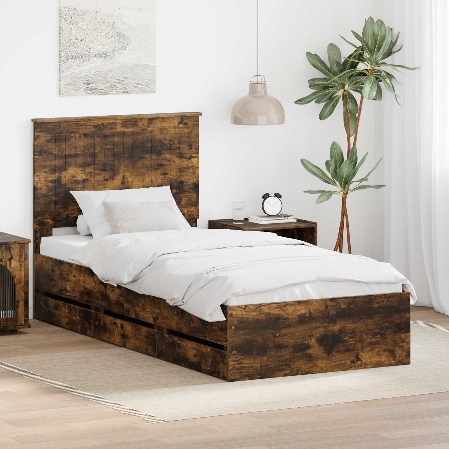 vidaXL Bettrahmen Geräucherte Eiche 90 x 190 cm Ingenieurs Holz