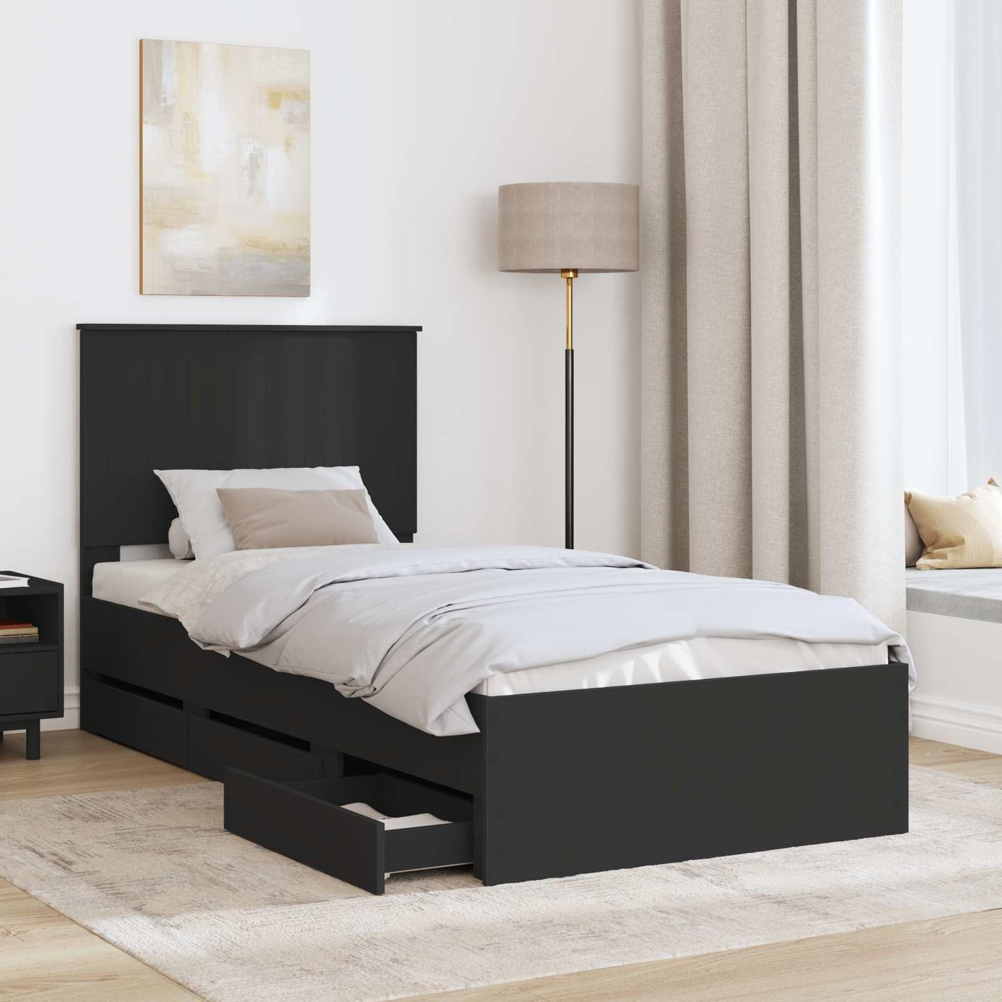 vidaXL Bettrahmen mit Schubladen Schwarz 90 x 200 cm Ingenieurs Holz