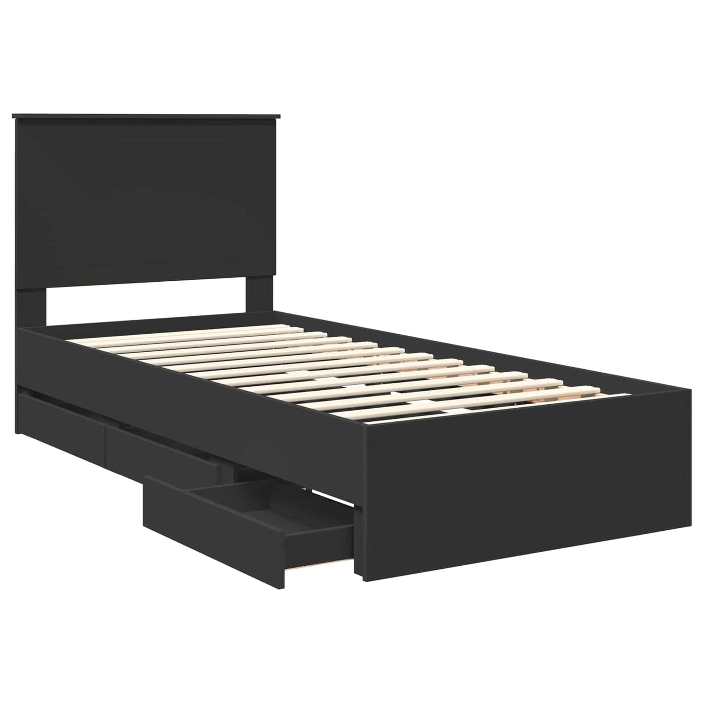 vidaXL Bettrahmen mit Schubladen Schwarz 90 x 200 cm Ingenieurs Holz