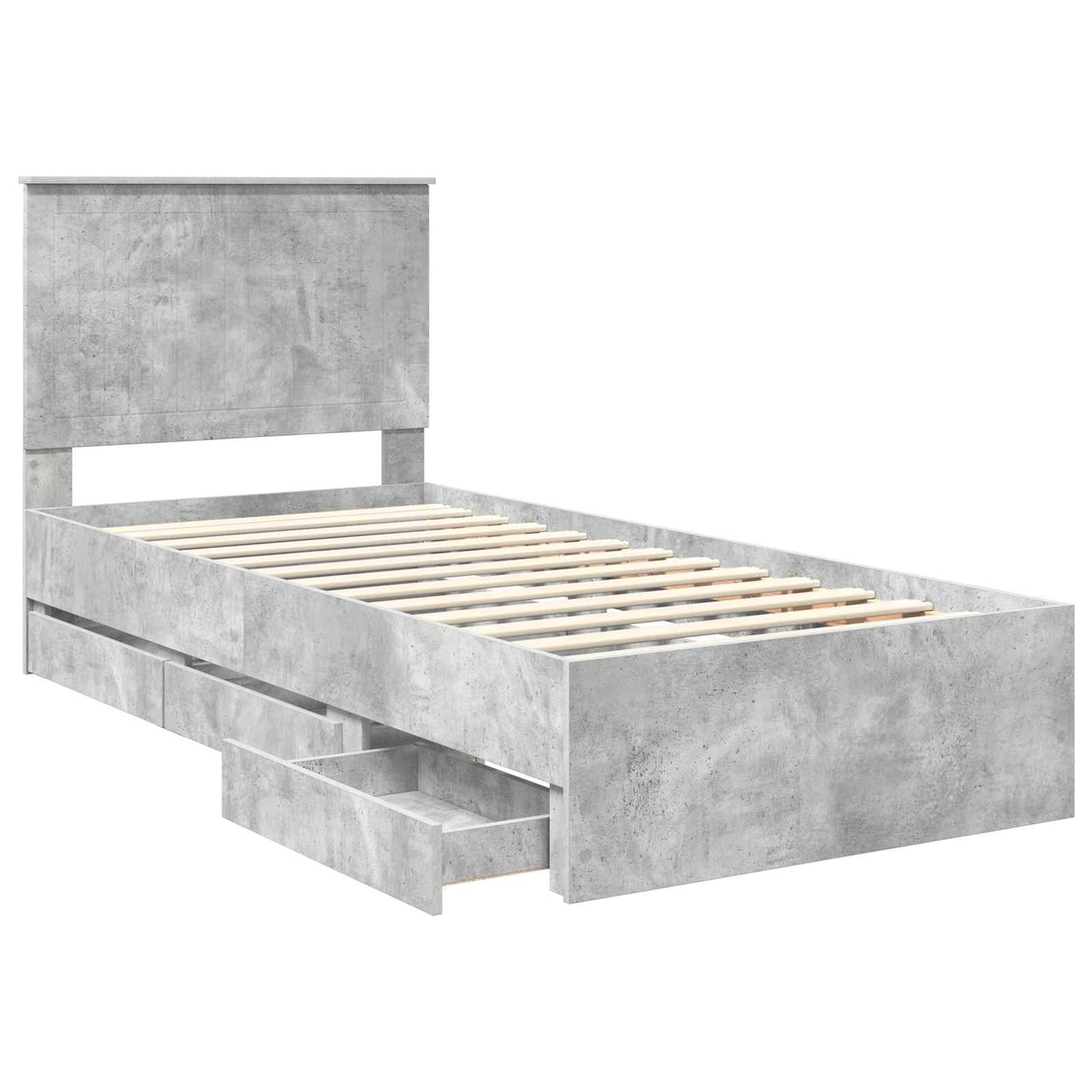 vidaXL Bettrahmen mit Kopfteil Beton Grau 90 x 200 cm Ingenieurs Holz