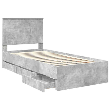 vidaXL Bettrahmen mit Kopfteil Beton Grau 90 x 200 cm Ingenieurs Holz