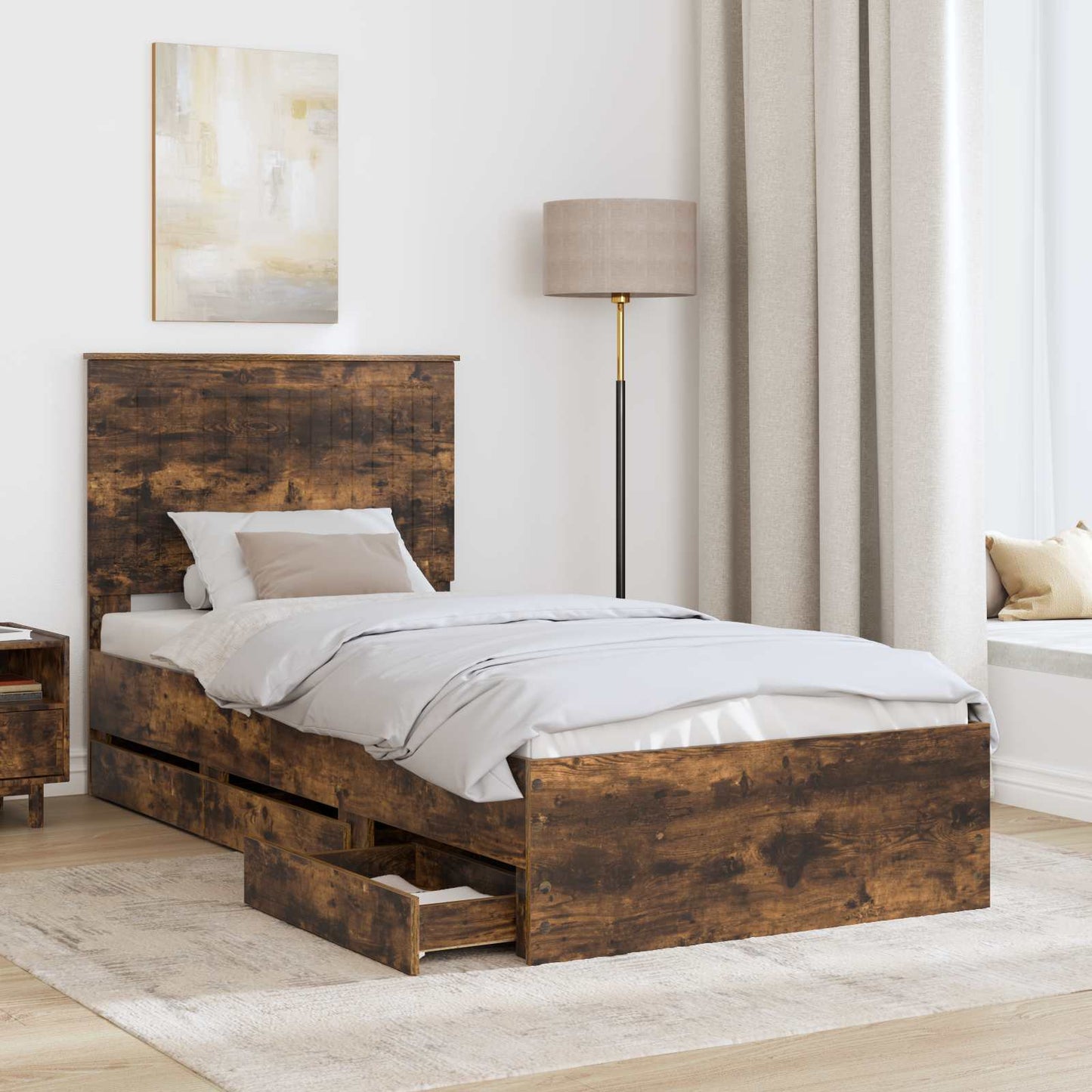 vidaXL Bettrahmen Geräucherte Eiche 90 x 200 cm Ingenieurs Holz